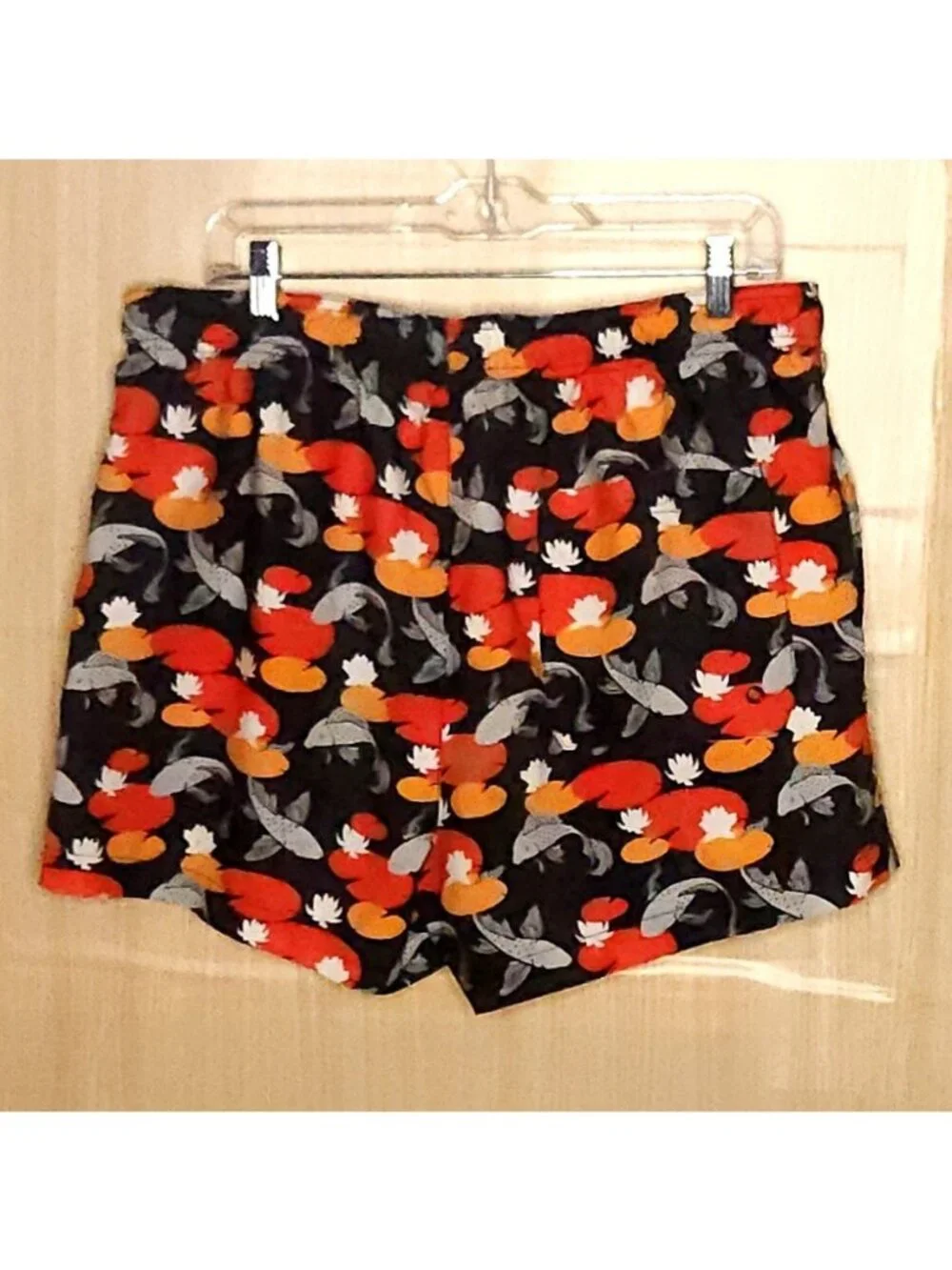 Speedo Mens Black Orange Koi Fish Print Swim Trunks XL